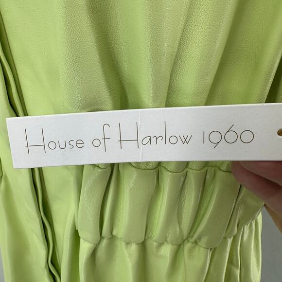 House of Harlow 1960 Shirt Dress Vegan Leather WMNS S Lime Green Utility Midi - Picture 6 of 9